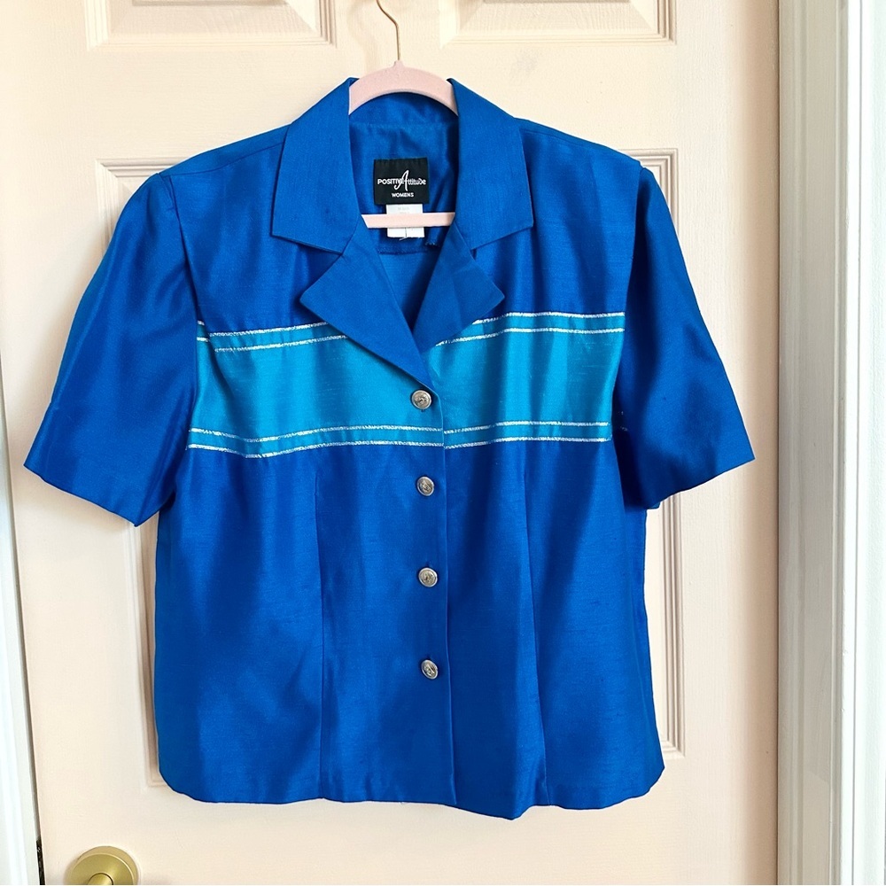 Blue Positive Attitude blazer top